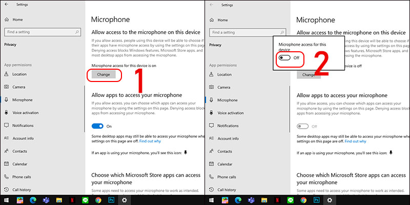 Chọn Change, sau đ&oacute; bật mic l&ecirc;n